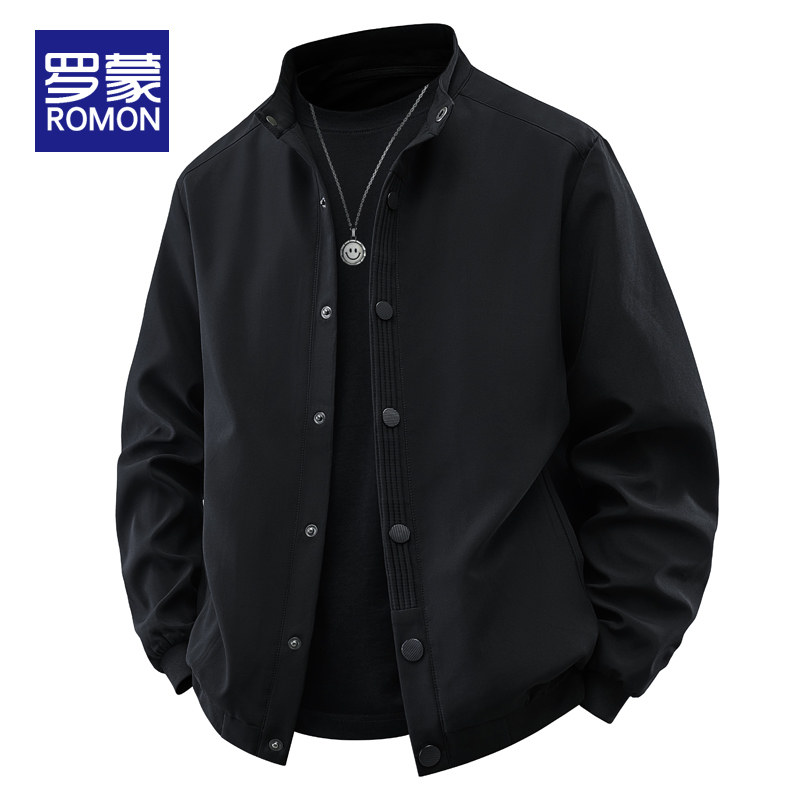 罗蒙外套男士春秋款2026新款立领宽松休闲夹克男装潮牌工装上衣男