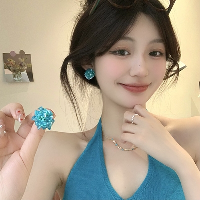 清新海盐蓝色方形夏日耳环
