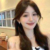 耳环2025新款 高级感冰花百搭耳饰女小清新高级感方圆脸显瘦耳钉女