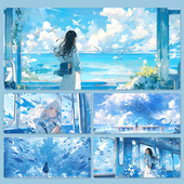 蓝色鼠标垫超大电脑桌面二次元 动漫办公游戏电脑键盘垫护腕软桌垫