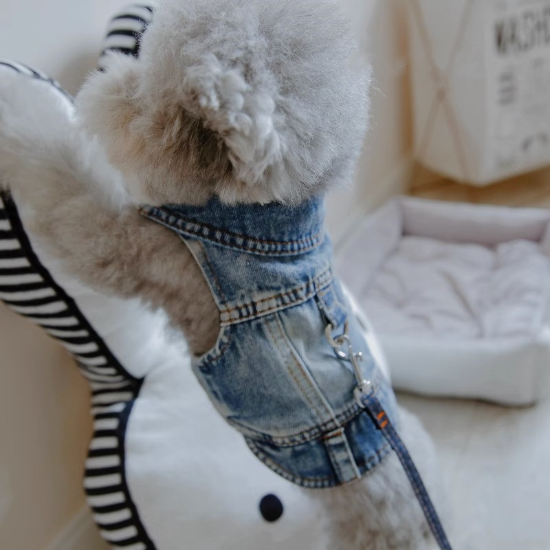 宠物泰迪比熊猫咪雪纳瑞博美泰迪狗狗衣服秋冬装牛仔马甲牵引绳