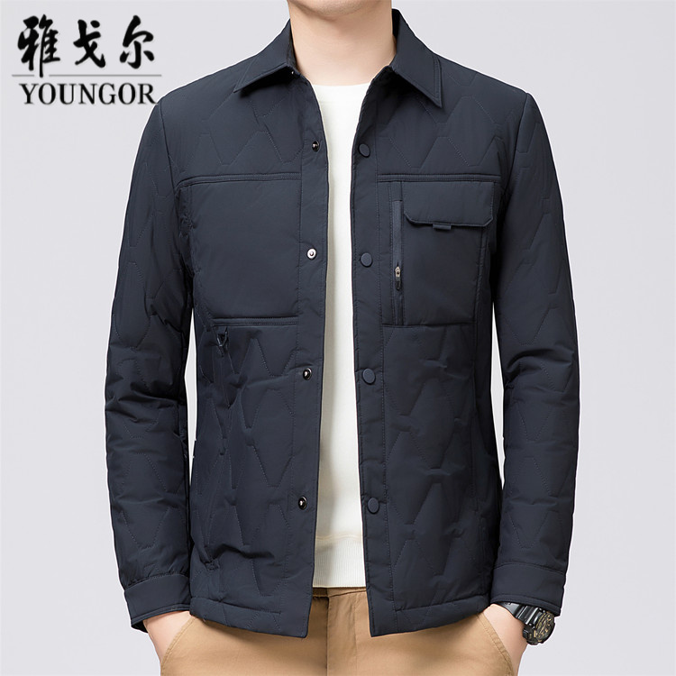 雅戈尔男士轻薄羊毛羽绒棉服翻领