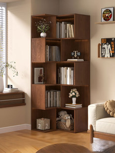 角落书柜地板站立储物架小公寓客厅卧室角落书架墙壁储物柜定制柜