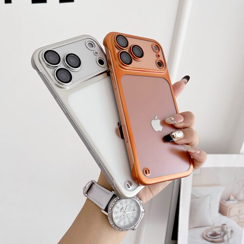 适用苹果15pro电镀PC手机壳秒变iPhone17磨砂透明16promax带镜头膜13promax半包无边框轻薄保护套14pro硬橙色