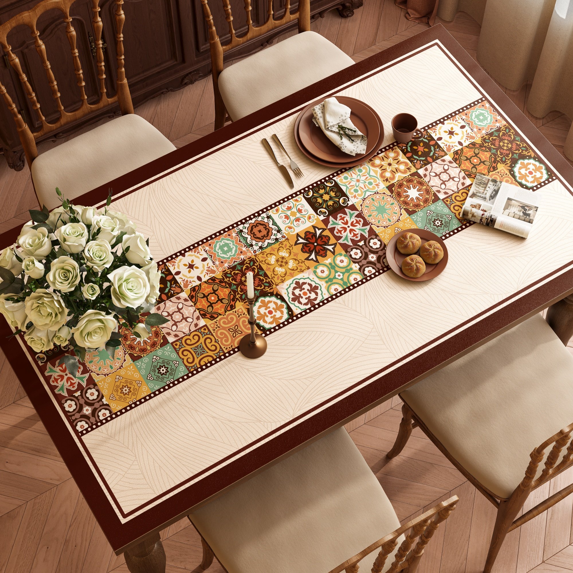 美式复古餐桌桌垫防水防油防烫免洗桌布轻奢高级感茶几台面保护垫,居家布艺,桌布,淘宝优惠券,粉丝福利购,淘宝优惠卷