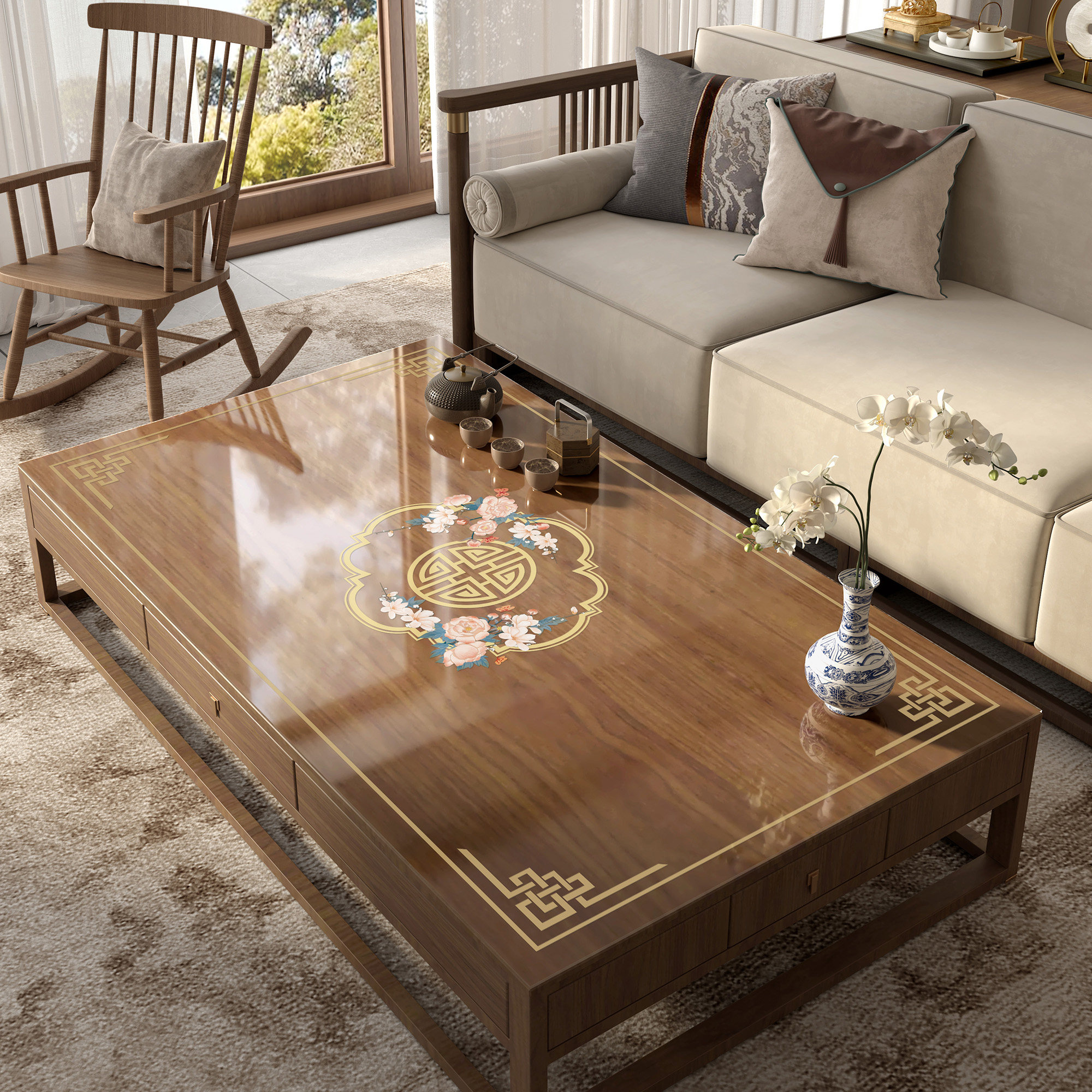 新中式软玻璃茶几垫免洗防水防油防烫pvc餐桌垫镂空防尘家用桌布,居家布艺,桌布,淘宝优惠券,粉丝福利购,淘宝优惠卷