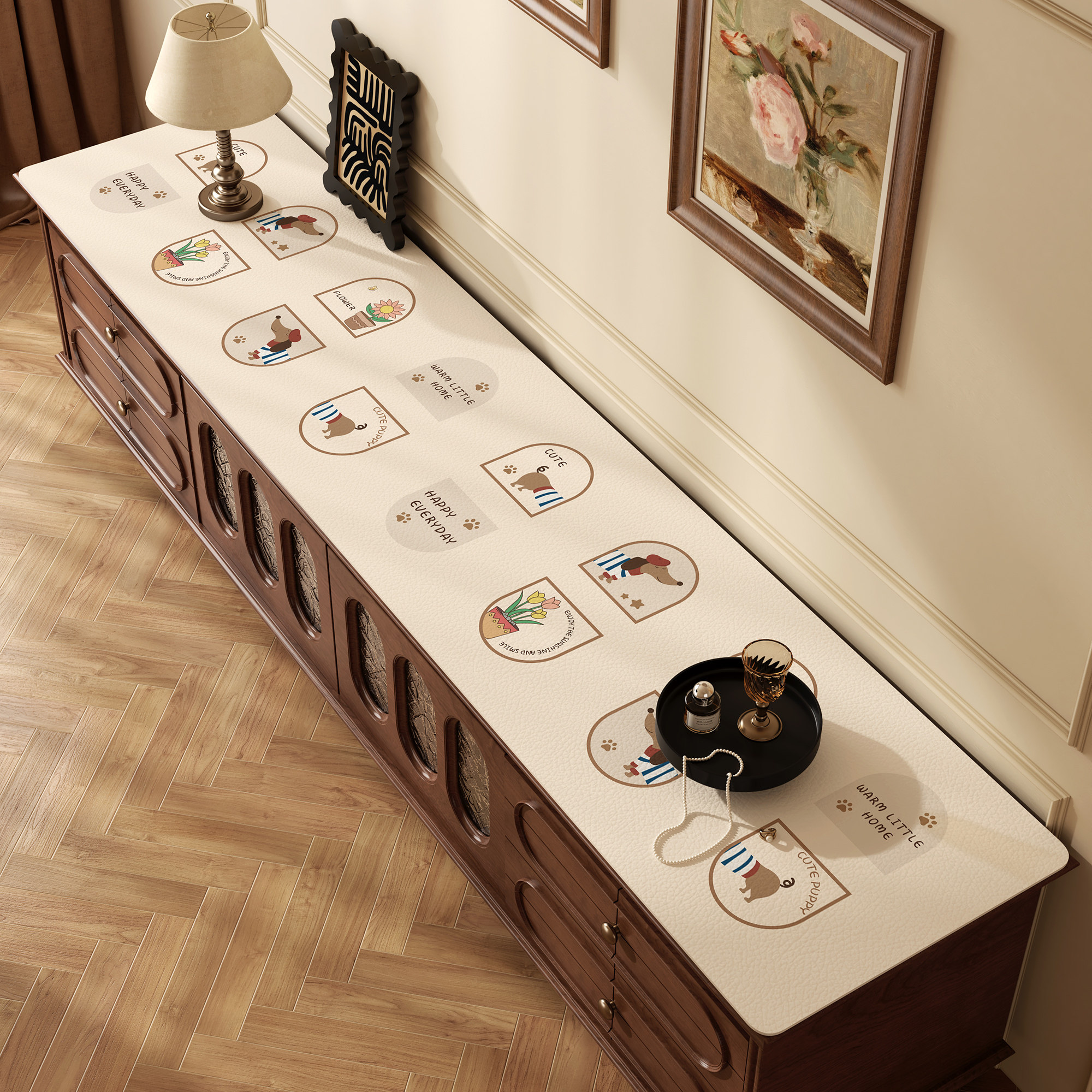 卡通电视柜桌垫茶几防水防油防烫免洗皮革餐边柜玄关鞋柜防脏桌布,居家布艺,桌布,淘宝优惠券,粉丝福利购,淘宝优惠卷