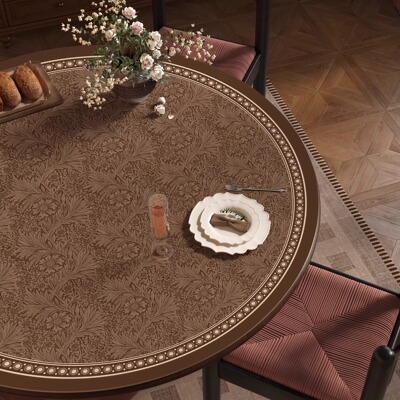 法式中古圆桌垫防水防油防烫易打理皮革圆形餐桌垫防尘茶几皮革垫