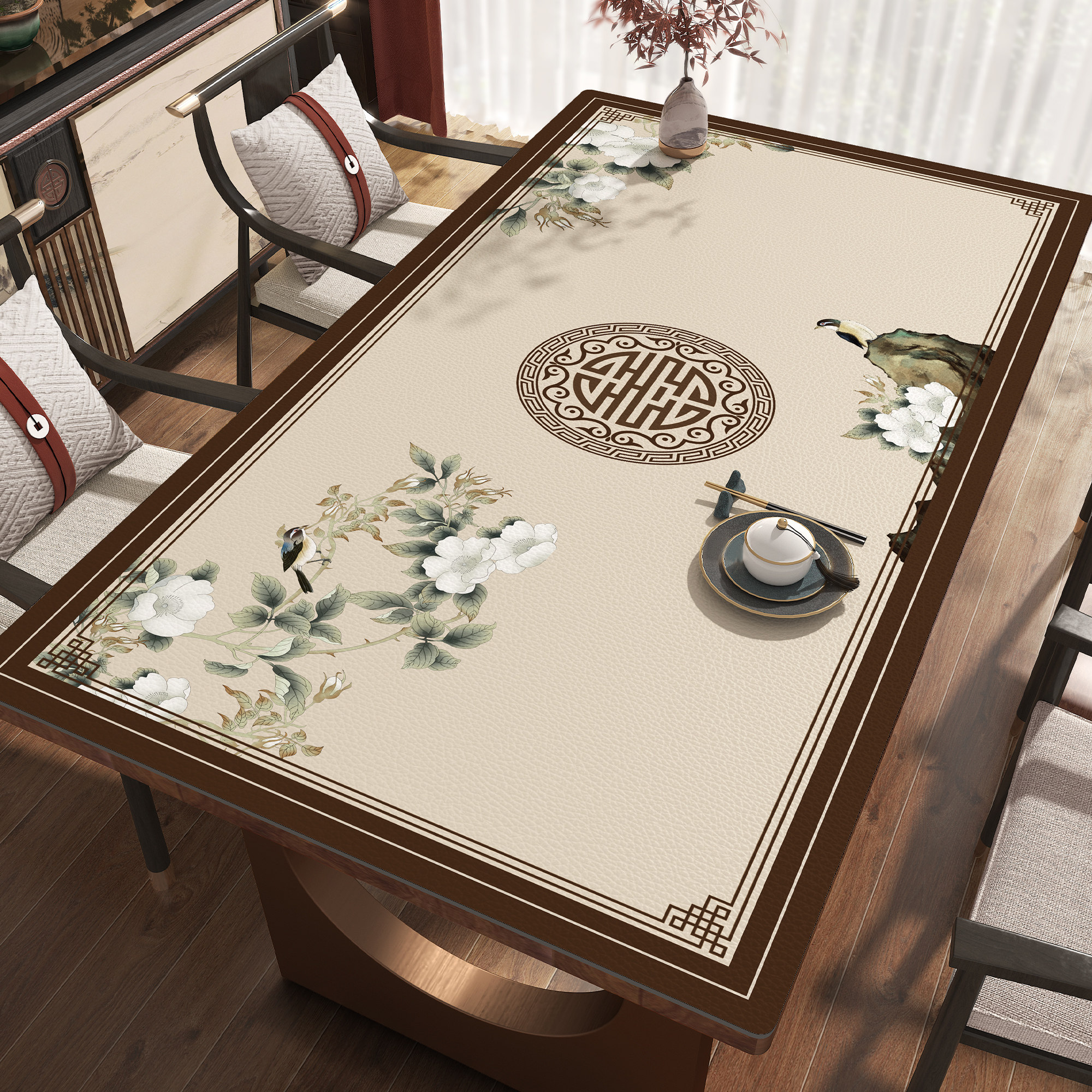 新中式桌布防水防油防烫免洗餐桌垫2025新款茶几垫防滑桌面保护垫,居家布艺,桌布,淘宝优惠券,粉丝福利购,淘宝优惠卷