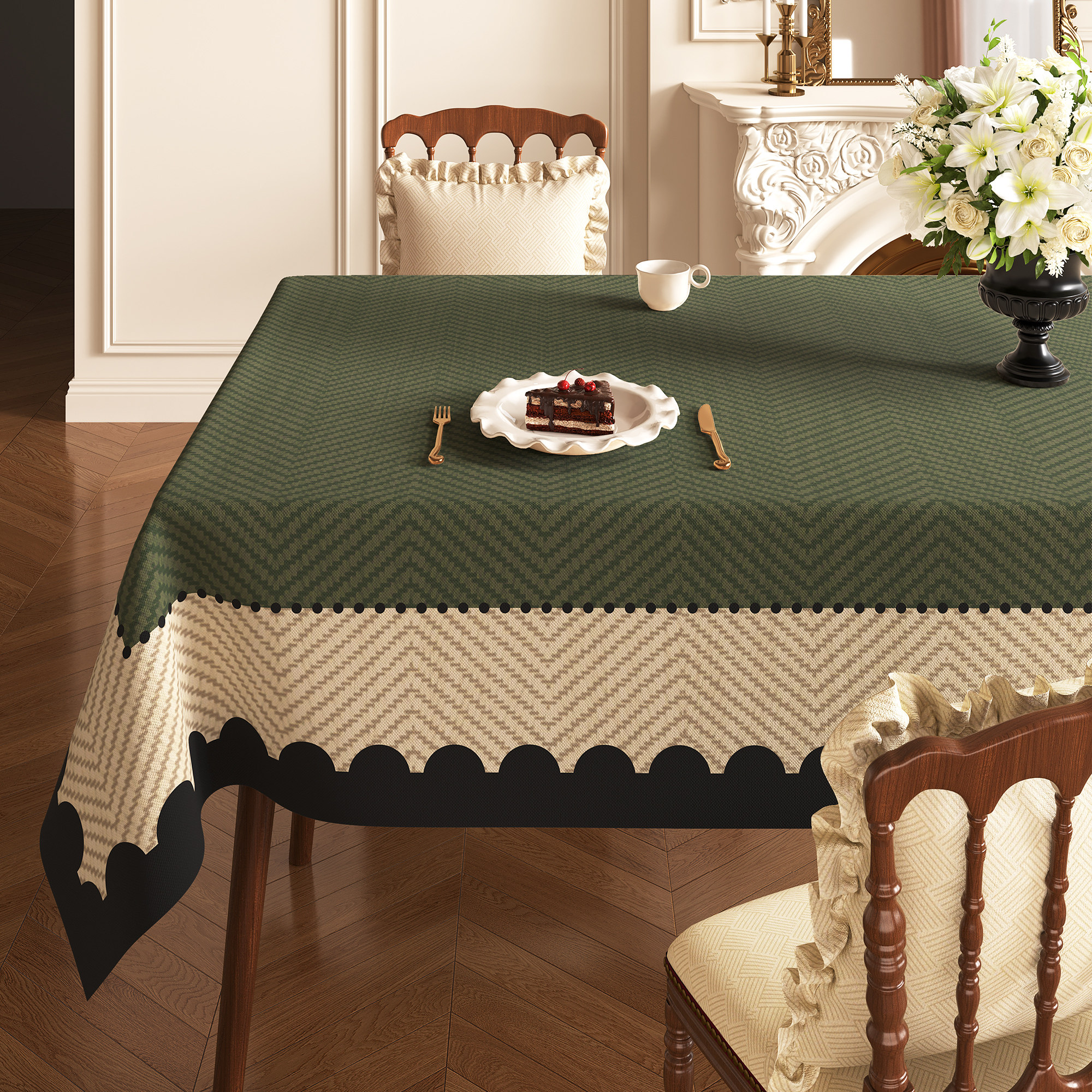 2025新款中古风桌布防水防油免洗桌垫轻奢高级感家用绿色茶几盖布,居家布艺,桌布,淘宝优惠券,粉丝福利购,淘宝优惠卷