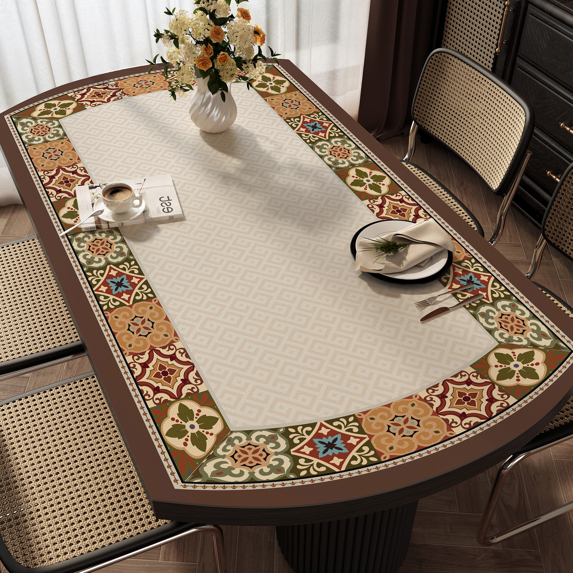 美式椭圆形桌垫防水防油防烫免洗皮革餐桌垫折叠圆桌弧形茶几台布