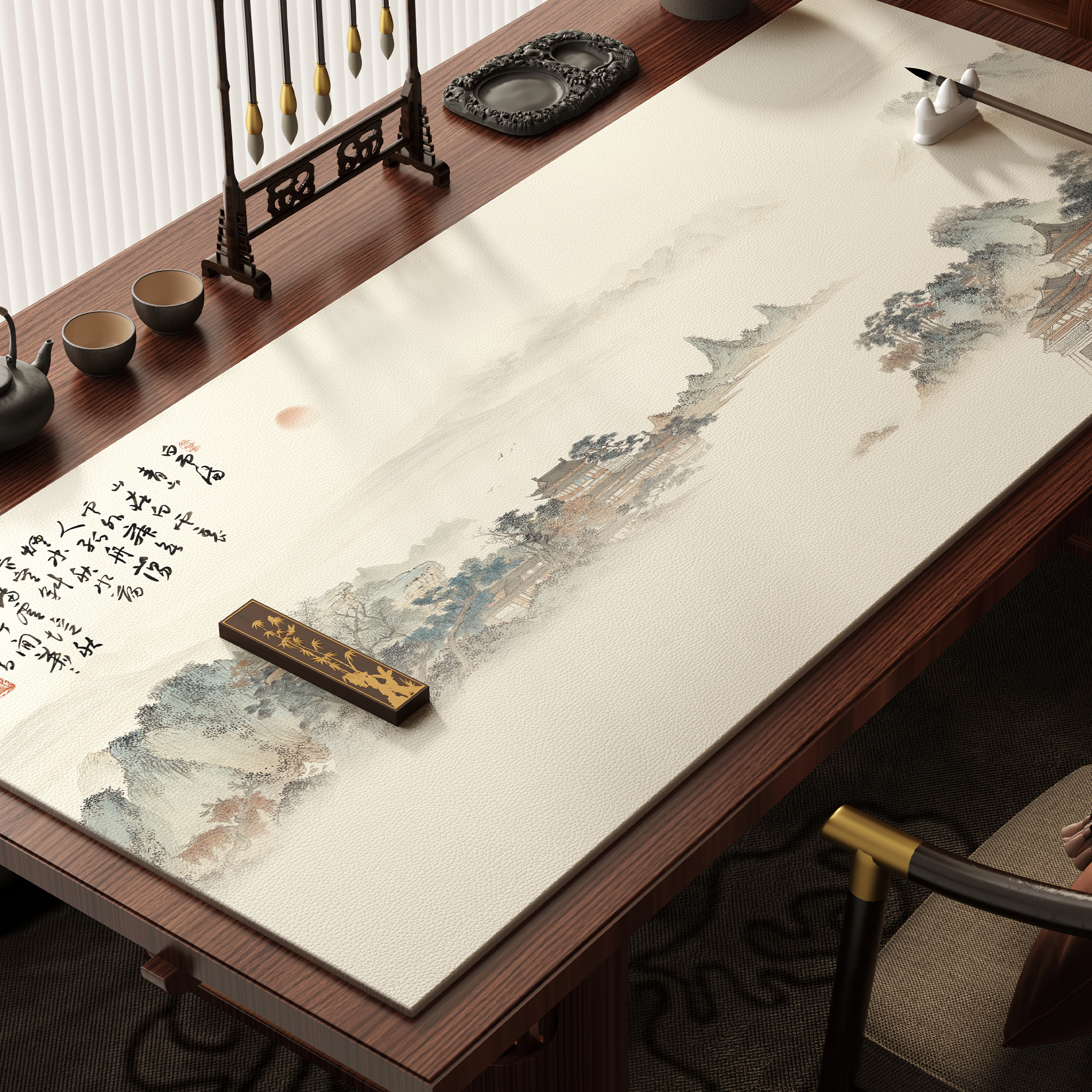 新中式书桌垫学生中国风书法桌布防水防油防烫免洗电脑桌面保护垫