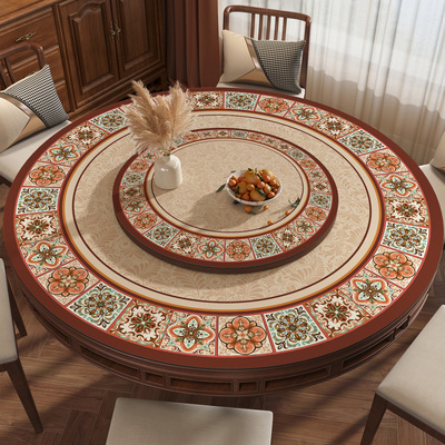 美式圆桌桌垫中古风防水防油防烫免洗圆形桌布pvc茶几垫餐桌垫子