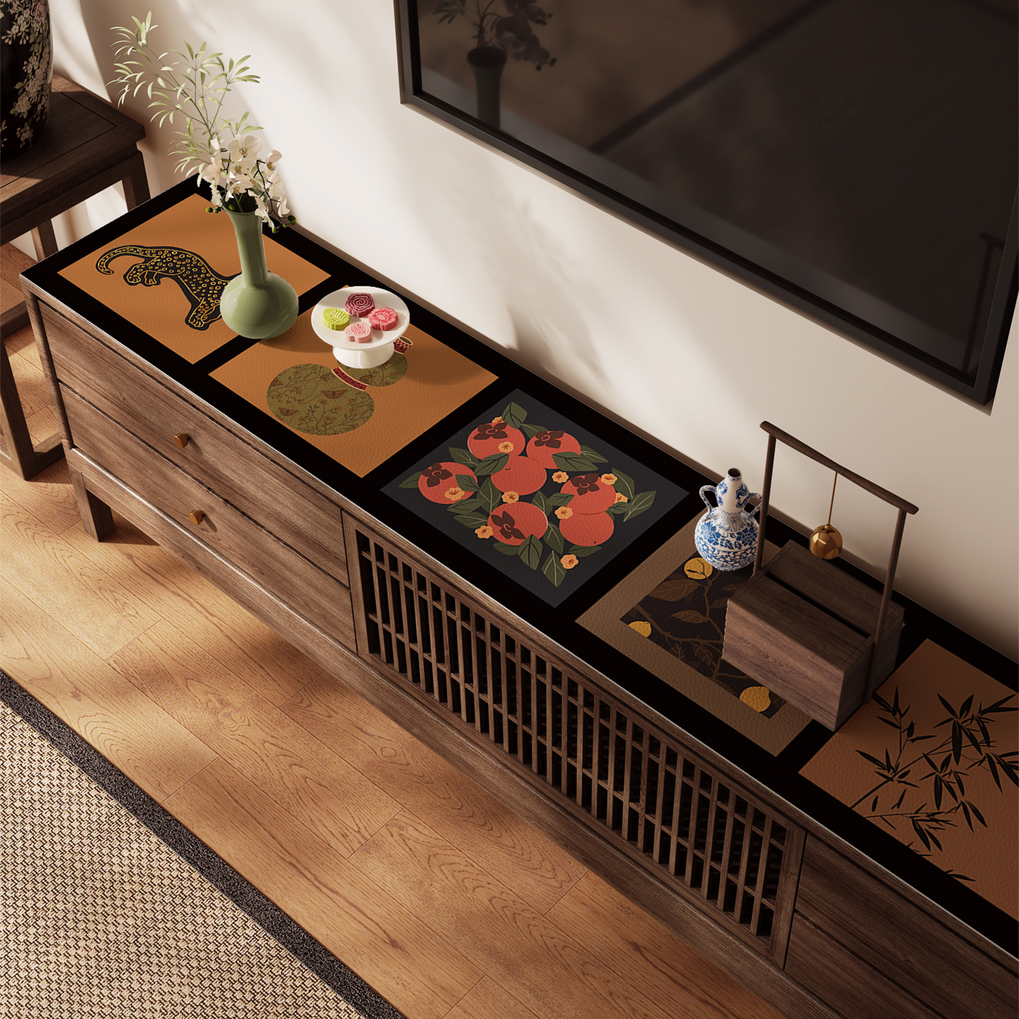 新中式电视柜桌垫防水防油防烫免洗餐边柜鞋柜台面保护垫皮革桌垫,居家布艺,桌布,淘宝优惠券,粉丝福利购,淘宝优惠卷