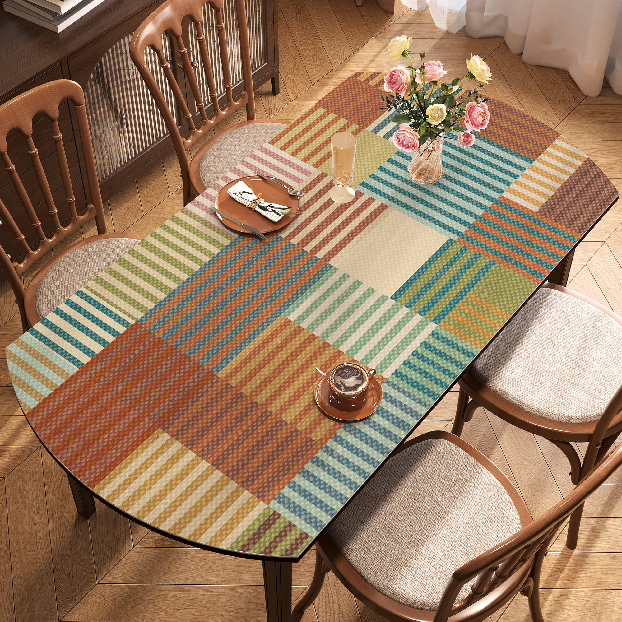 美式复古椭圆形餐桌垫防水防油免洗弧形桌布茶几垫台布桌面保护垫