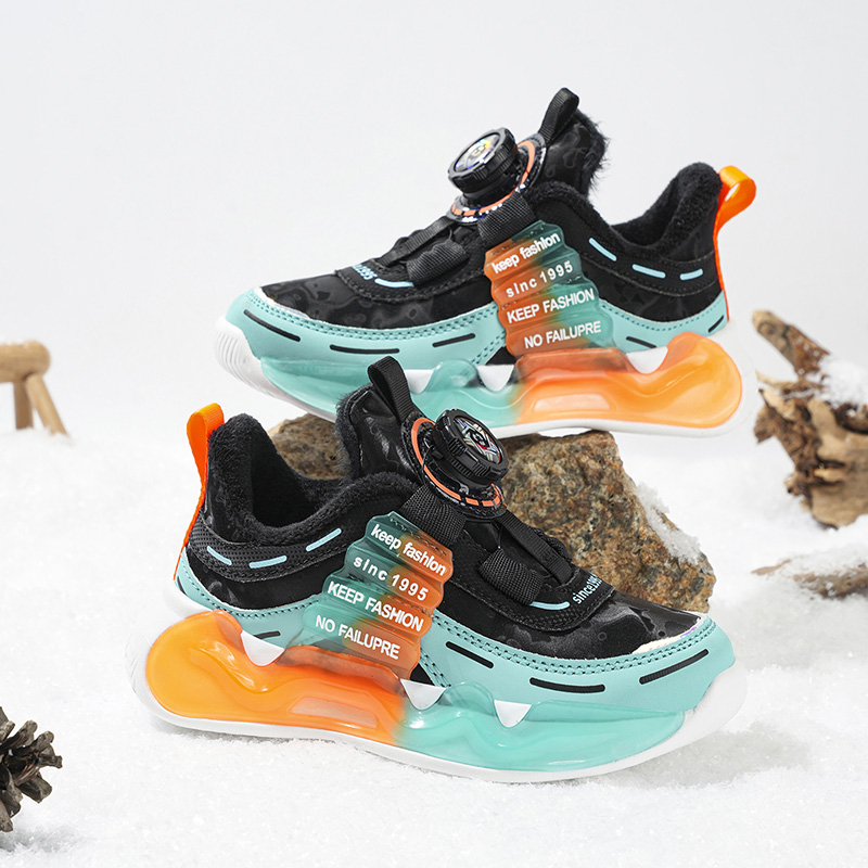 剑桥男童跑步鞋2025秋冬加绒保暖儿童运动鞋皮面防水小学生棉鞋