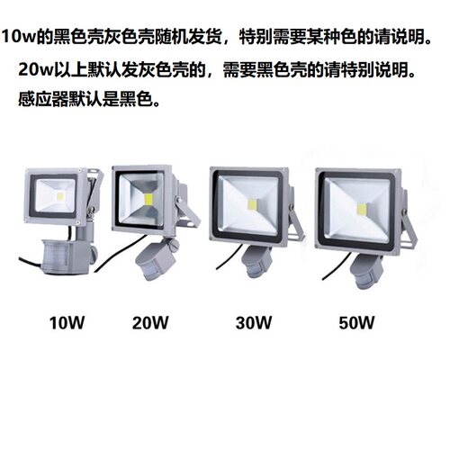 led人体感应投光灯带光控仓库车库走廊隧道户外灯220v12v24v48v