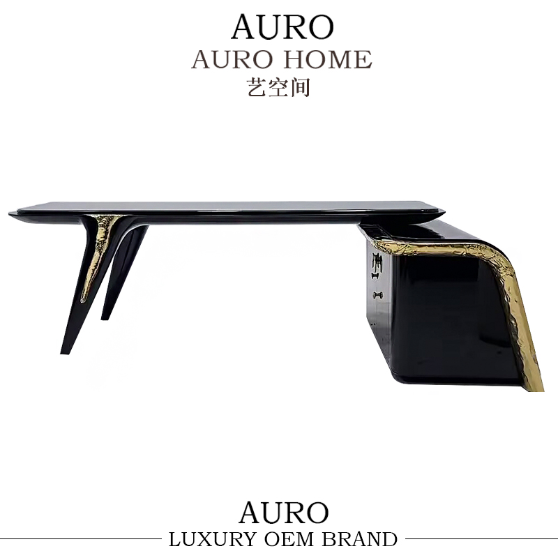 意式轻奢实木书桌家用会所总裁大班桌时尚大气高档别墅转角办公桌