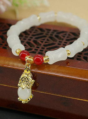 中国风仿白玉竹节珠手串女生甜美个性古风古韵手链B配饰义乌手饰