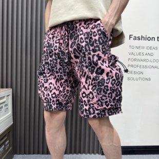 情侣款 豹纹短裤 多口袋工装 五分裤 子 夏季 户外速干沙滩裤 大口袋美式