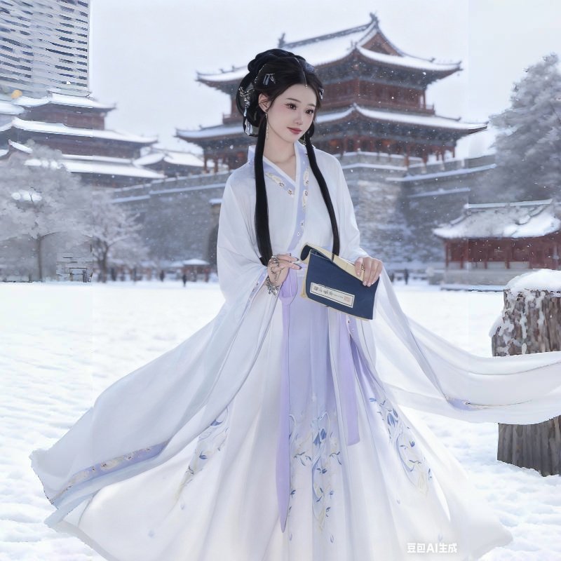 2025年新款正品汉服女【千雪】魏晋风大袖衫白色赏雪仙气汉服春秋