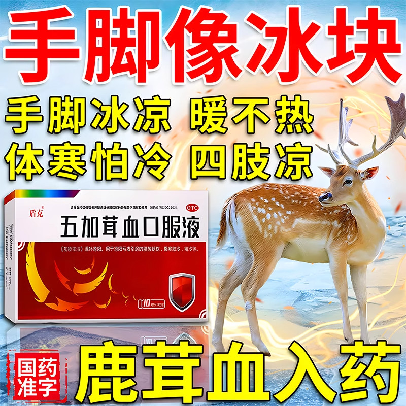 阳气不足手脚冰凉调理冬天体寒怕冷男女肾阳虚中药五加茸血口服液