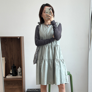 winimini小个子连衣裙春夏韩版宽松显瘦温柔伞状褶皱A字长裙子女