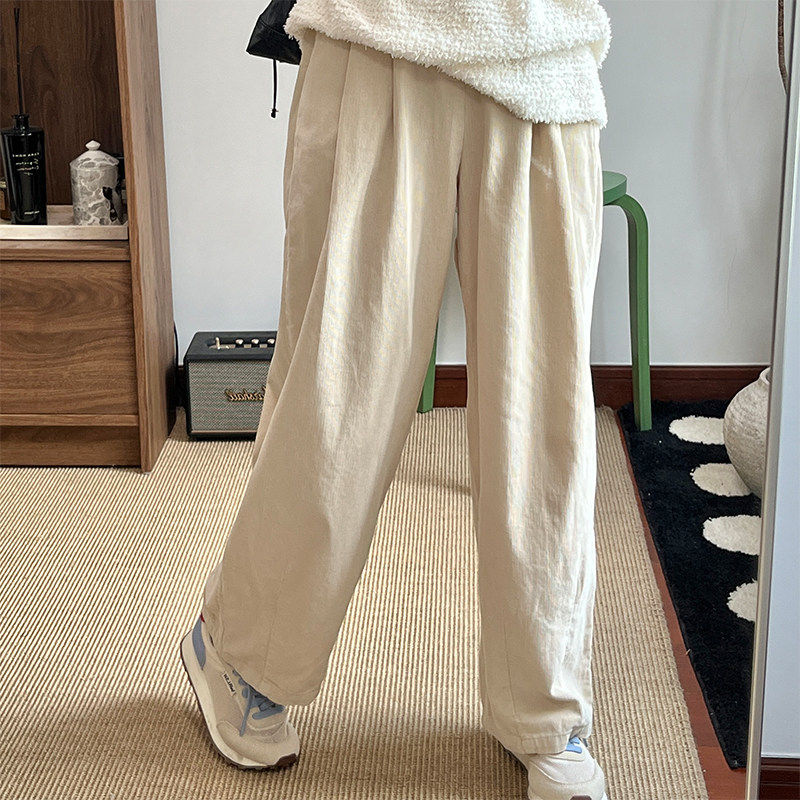 winimini灯芯绒阔腿裤韩版直筒高腰松紧小个子宽松简约冬休闲裤女