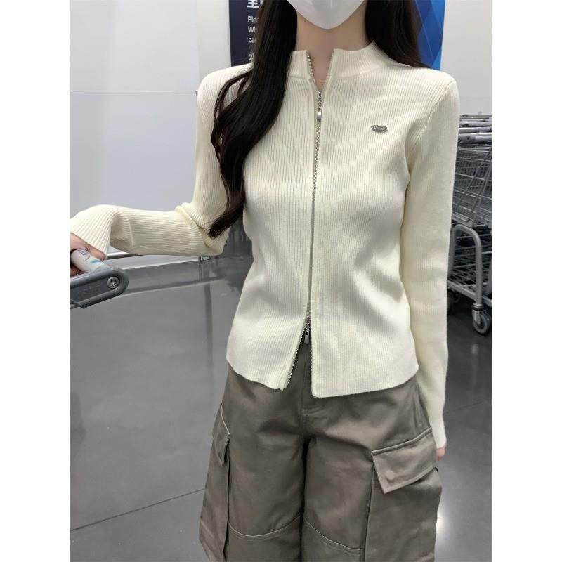 春装2025新款双拉链毛衣外套女开衫立领长袖修身针织上衣内搭打底,女装/女士精品,毛针织衫,淘宝优惠券,粉丝福利购,淘宝优惠卷