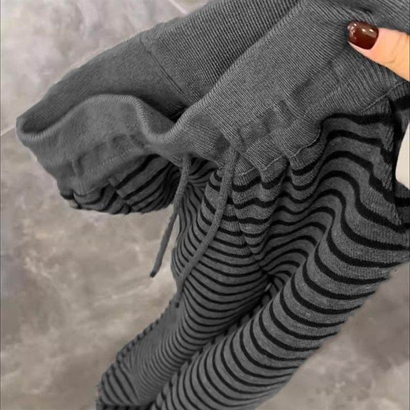 灰色条纹糯米裤女秋冬韩系慵懒家居睡裤运动阔腿休闲遛弯毛巾裤子,女装/女士精品,休闲裤,淘宝优惠券,粉丝福利购,淘宝优惠卷