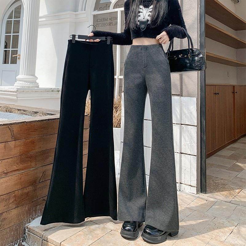 灰色加绒加厚羊绒微喇西装裤女秋冬高腰窄版垂感糯米休闲马蹄裤子,女装/女士精品,休闲裤,淘宝优惠券,粉丝福利购,淘宝优惠卷
