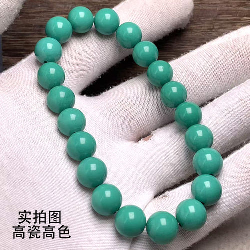 绿松石单圈手串10mm高瓷绿色松石圆珠手串老油绿色