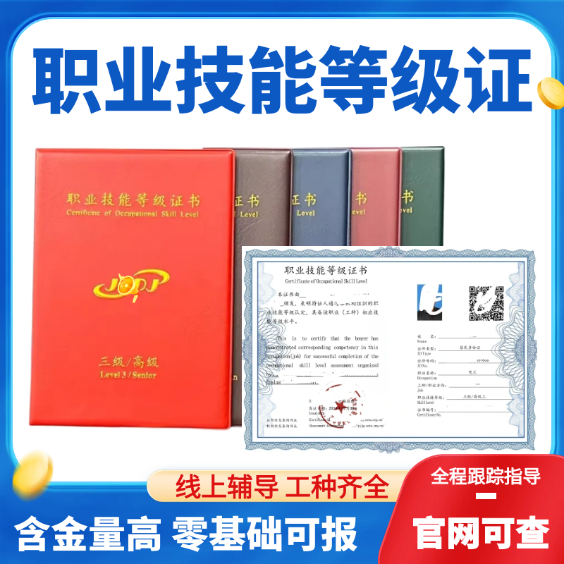 电工钳工汽车维修工保育师育婴员人社部职业技能等级证中高级报考