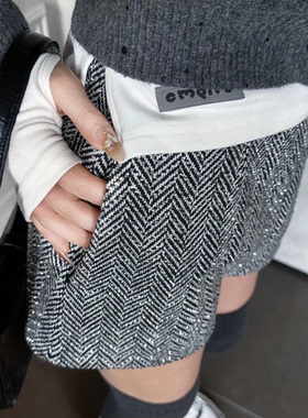美式人字纹高腰阔腿短裤女春季新款小个子辣妹宽松显瘦a字热裤潮