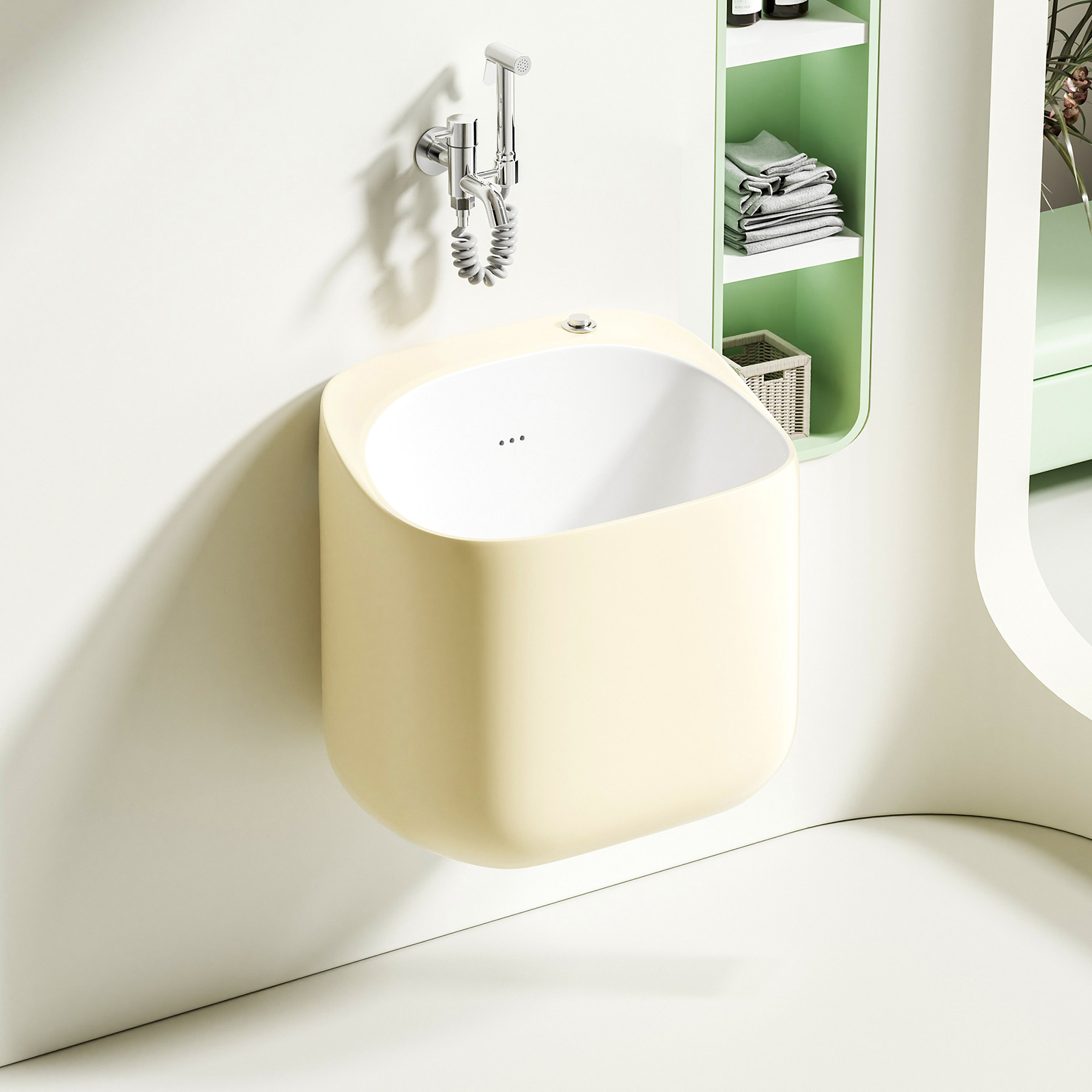 昼辰拖把池奶油风壁挂式墩布池