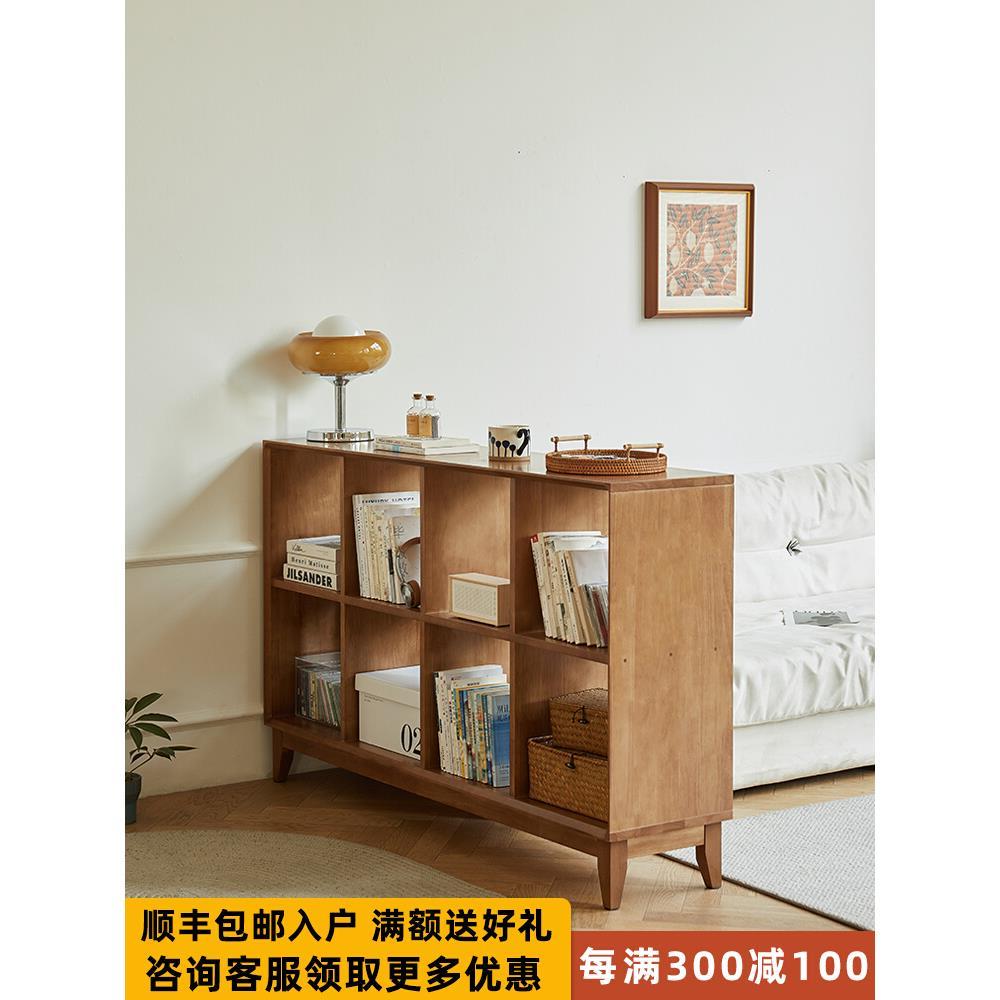 全实木书架矮柜家用客厅书柜日式格子柜落地置物架简约儿童收纳架