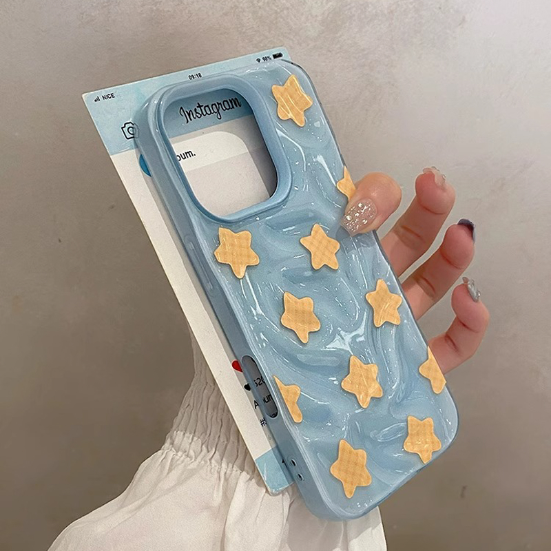 日韩ins褶皱蓝底黄色星星适用于华为 Mate70/60pro/50手机壳nova14pro/13/12/11/10华为P80ultra/70/60陨石