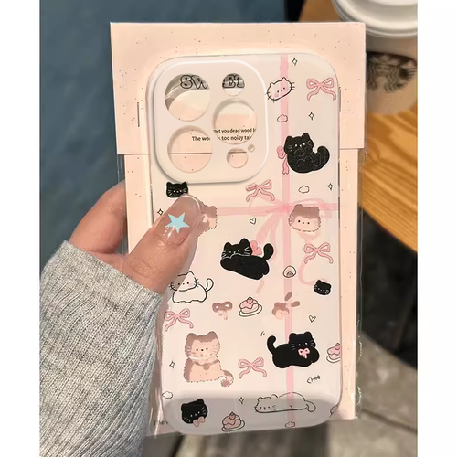 ins可爱丝带黑白猫适用于三星s24+/s23/s22/s21FE/note20/10/s10/s9/8手机壳a52女a51直边s9至尊A33保护套a53