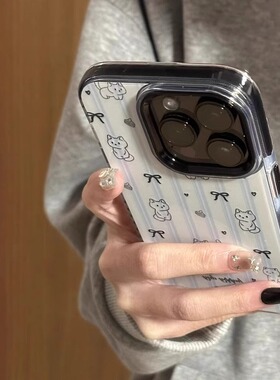 韩风蓝色条纹猫咪适用于oppo reno13 Pro/reno 12pro手机壳opporeno11/10新款find x8/findx8s撞合