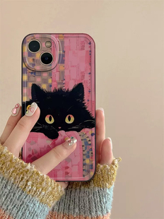 韩系可爱少女心黑色猫咪适用于oppo reno13pro/10/9/8se手机壳r17保护套reno7/6 r11/9pro直边ace2/4se女r9