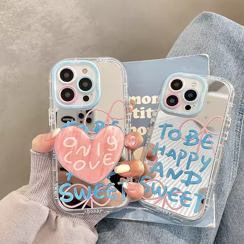 小清新镜面蓝字母支架适用于oppo reno13Pro手机壳reno10全包/reno8/reno9创意reno7气囊reno6女reno5/4个性