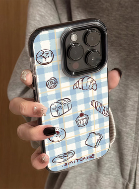ZKA简约格纹下午茶面包适用于小米15/14红米note14pro/13Pro手机壳12turbo撞合k80/k70新k60至尊civi4Pro