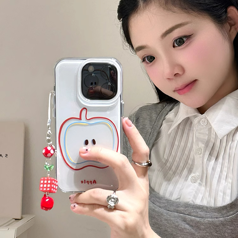 ins极简涂鸦线条红苹果适用于苹果16promax手机壳iphone15/14全包xsmax创意13proxr女12mini小众11pro白底IMD