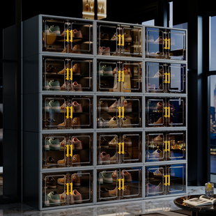 架子神器 盒家用室内好看多层入户门口鞋 透明鞋 柜收纳柜一体靠墙鞋