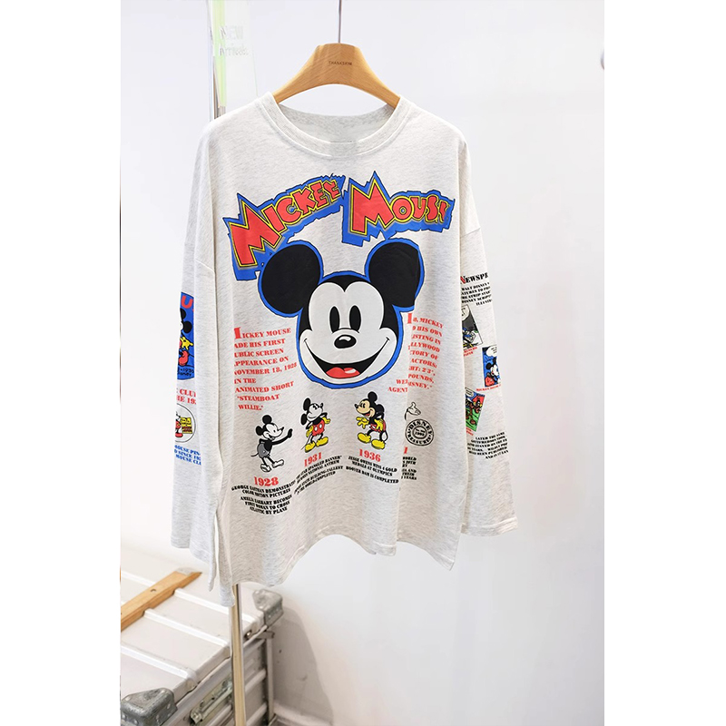 海外订单外贸撤回尾货~纯棉趣味卡通动漫印花宽松百搭男女长袖T恤