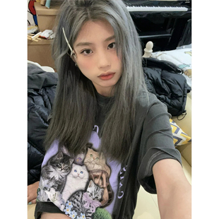 T恤宽松上衣 外贸原单正品 尾货清仓 韩版 纯棉高街卡通印花男女短袖