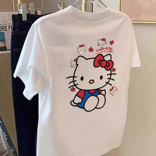 品牌外贸专柜撤回清仓捡漏 T恤男女减龄上衣 韩版 KT猫印花纯棉短袖