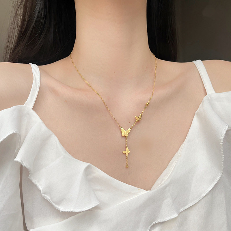 钛钢不掉色蝴蝶流苏项链女在逃公主小众轻奢设计高级感百搭锁骨链