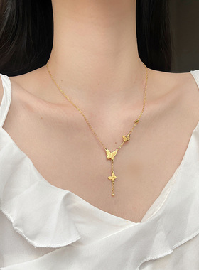 钛钢不掉色蝴蝶流苏项链女在逃公主小众轻奢设计高级感百搭锁骨链