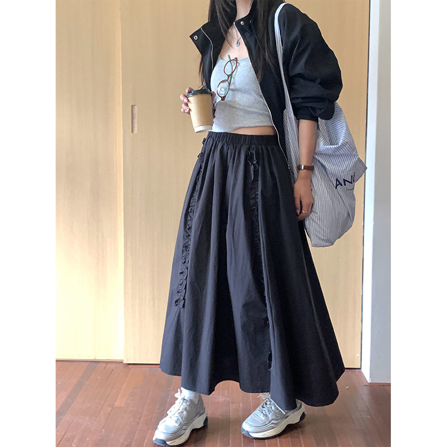 森系甜美花边设计半身裙女春韩休闲a字中长裙h1gf510128